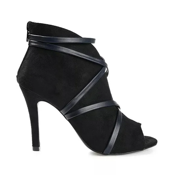 Journee Collection Samara Peep Toe Stiletto Heel Sandals Booties 8 WIDE BLACK - Picture 3 of 15